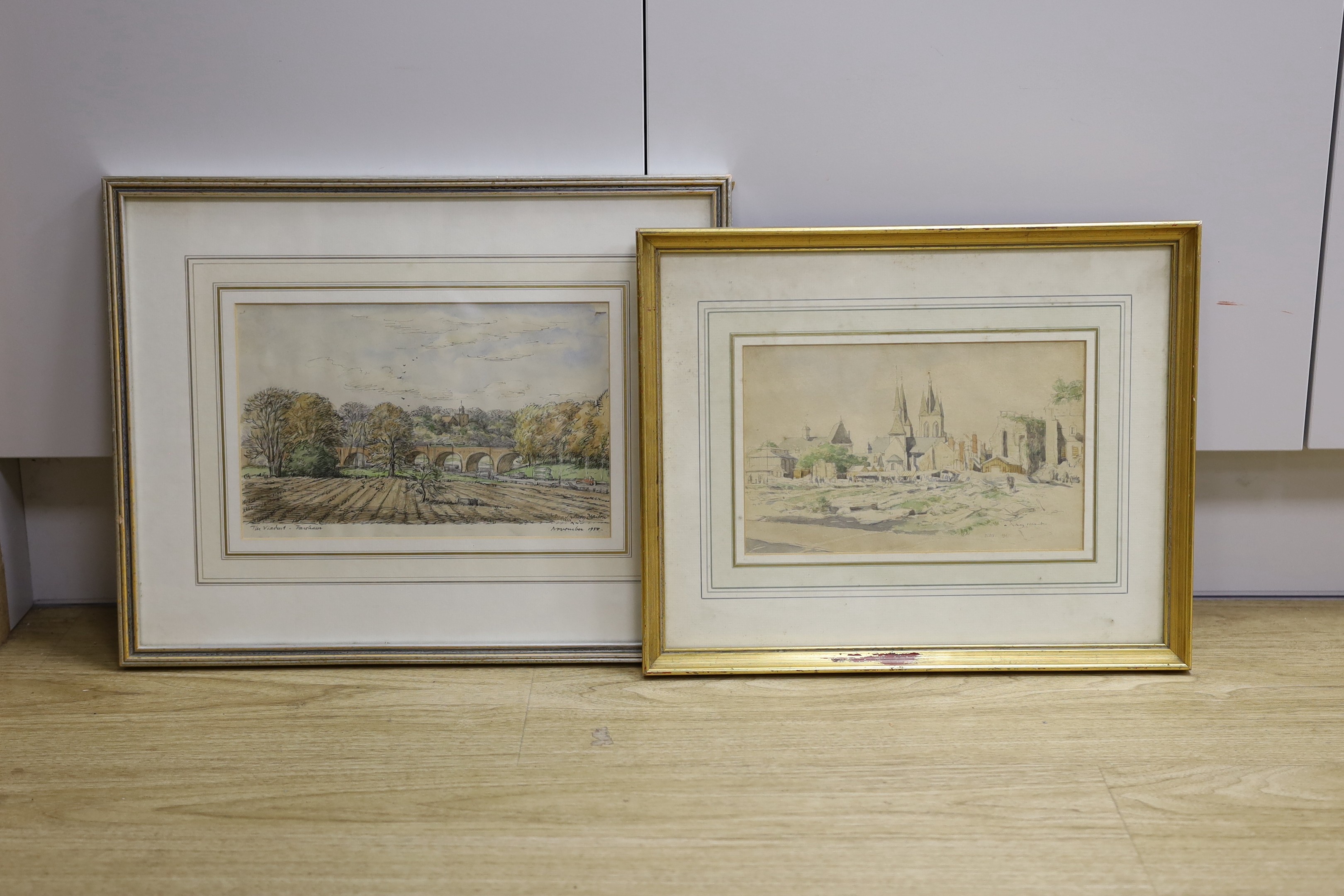 Sydney Maiden (1893-1963), two watercolours, 'The Viaduct, Fareham' and 'Blois', signed and dated 1958/1947, 17 x 27cm and 15 x 25cm